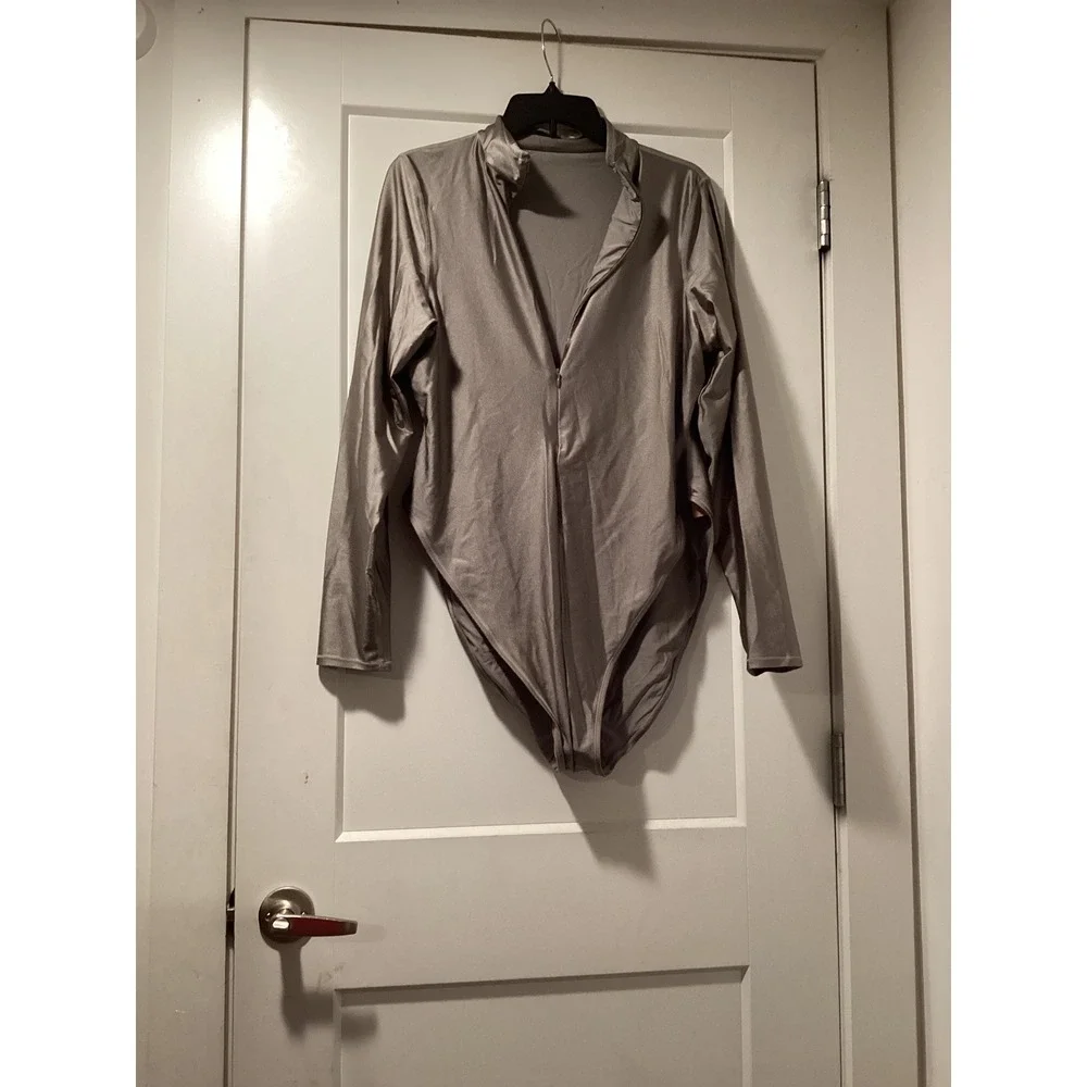 SKIMS Shine Swim Zip Front High Neck One Piece Smoke Grey 4X OP-CKY-5617W